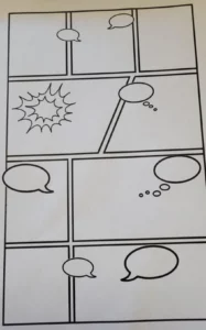 Support pédagogique de bande dessinée utilisé en français pour développer l’expression écrite, l’imagination et la création de dialogues à l’école Galilée de Saint-Maximin.