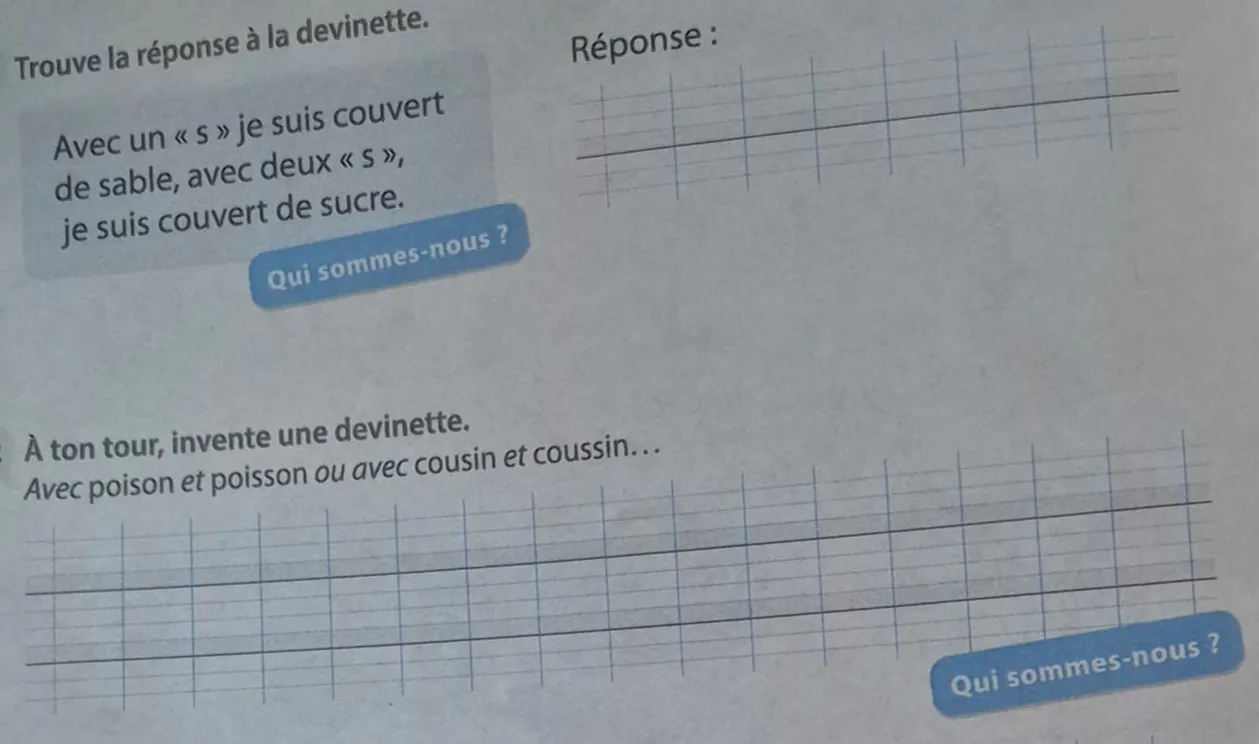 Activité de français basée sur des devinettes et des jeux de mots afin de développer les compétences linguistiques des élèves de façon ludique à l’école Galilée de Saint-Maximin.